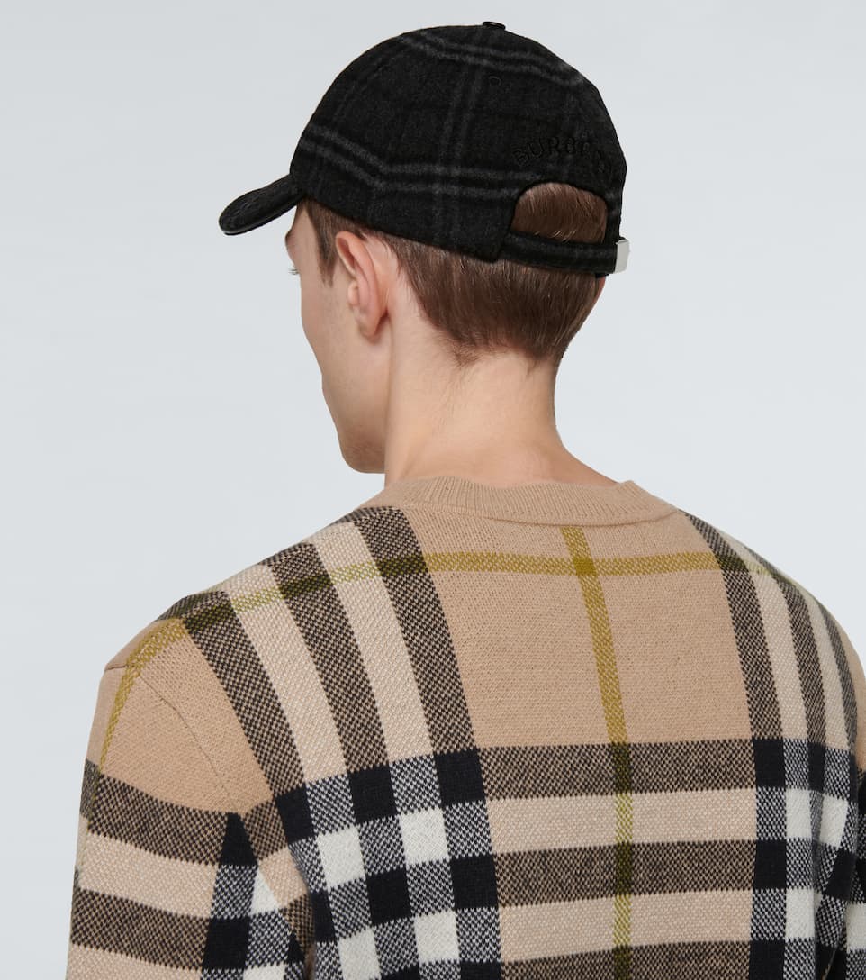 Lambskin trim check wool baseball cap Clearance