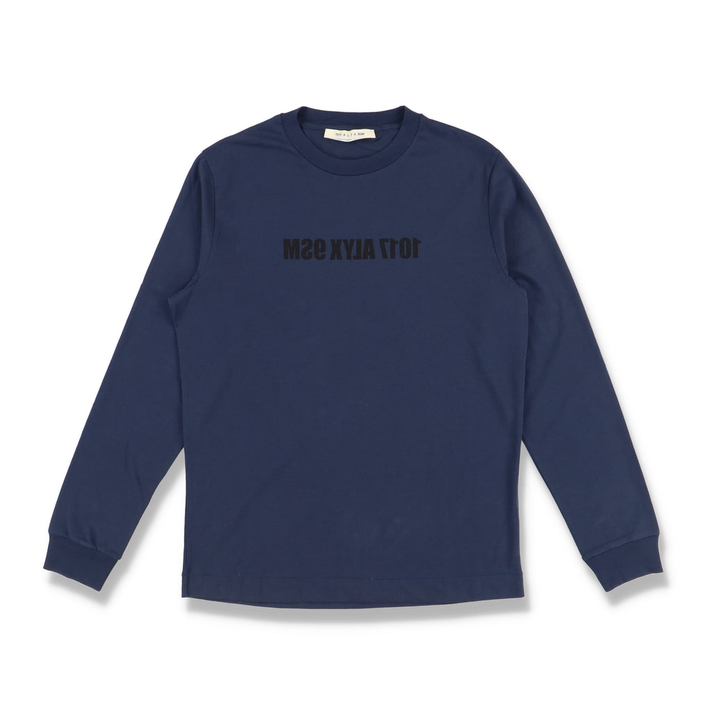 1017 ALYX 9SM Navy Blue Mirrored Logo Long Sleeve T-Shirt