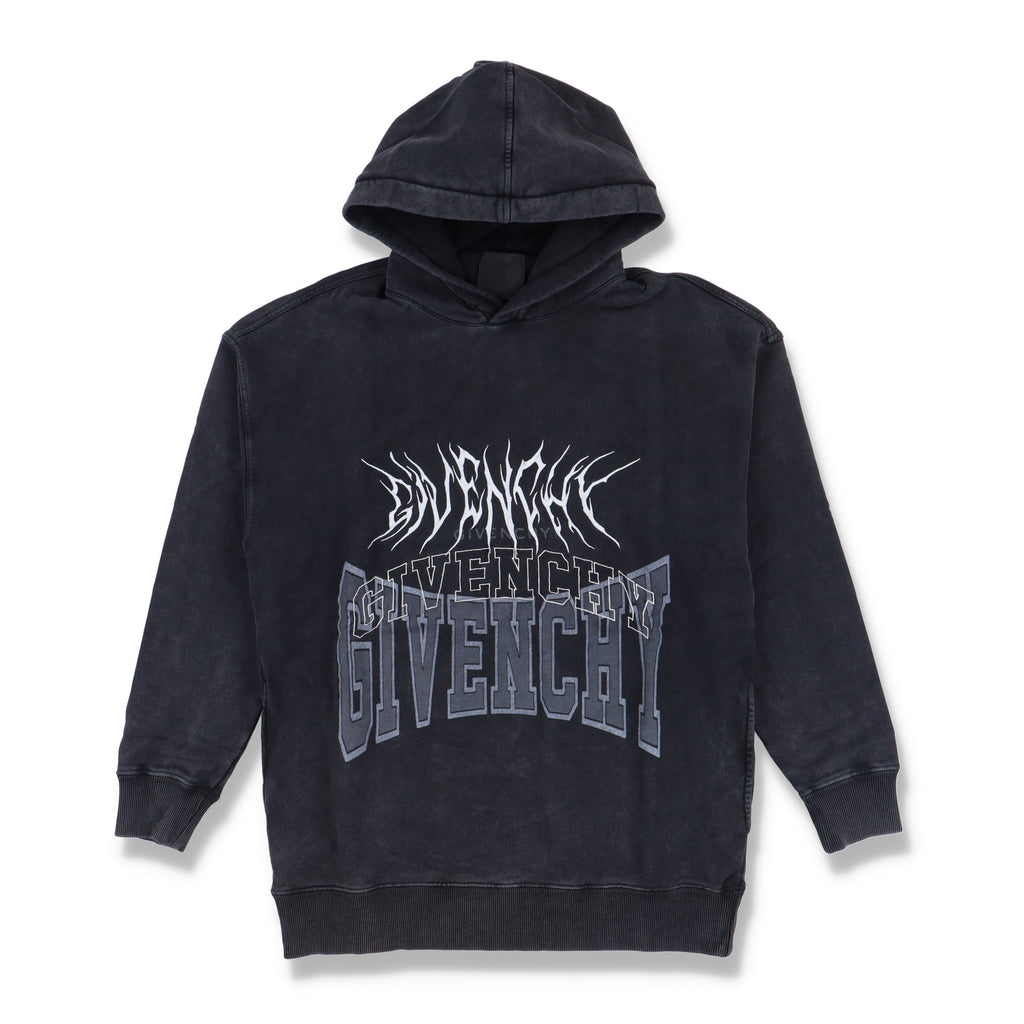 Givenchy Washed Black Embroidered Multi Logo Oversized Hoodie