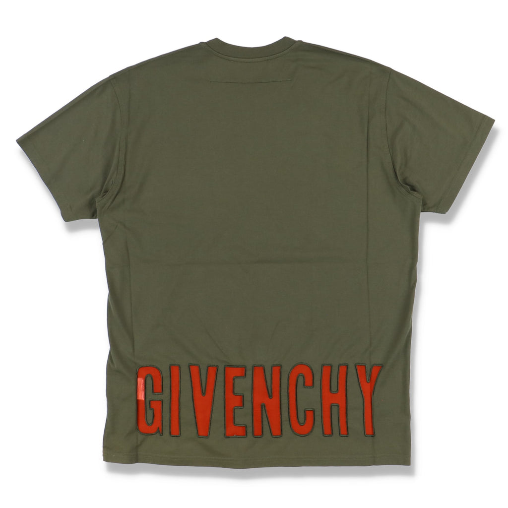Givenchy Green Silk Embroidered Hem Logo Oversized T-Shirt