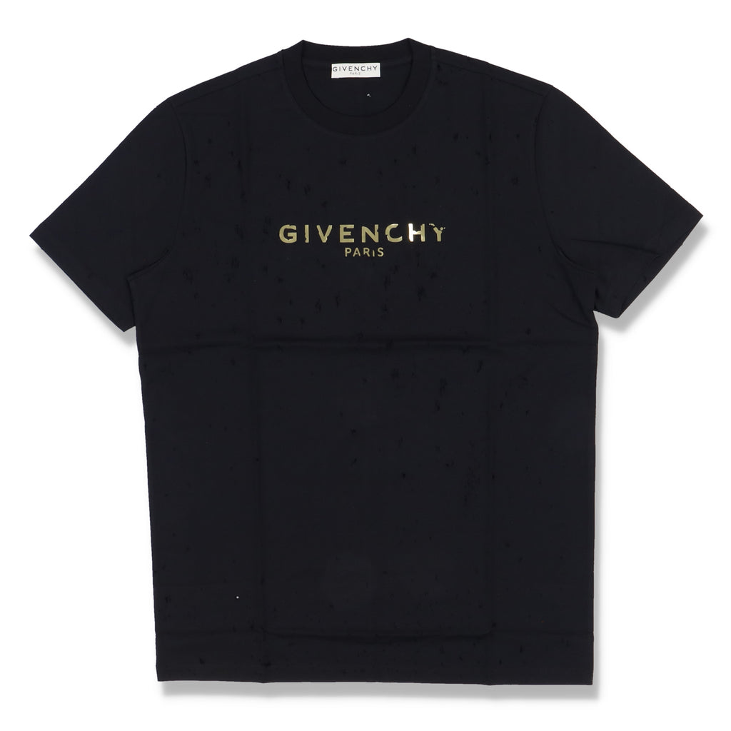 Givenchy Black Distressed Gold Blurred Logo T-Shirt