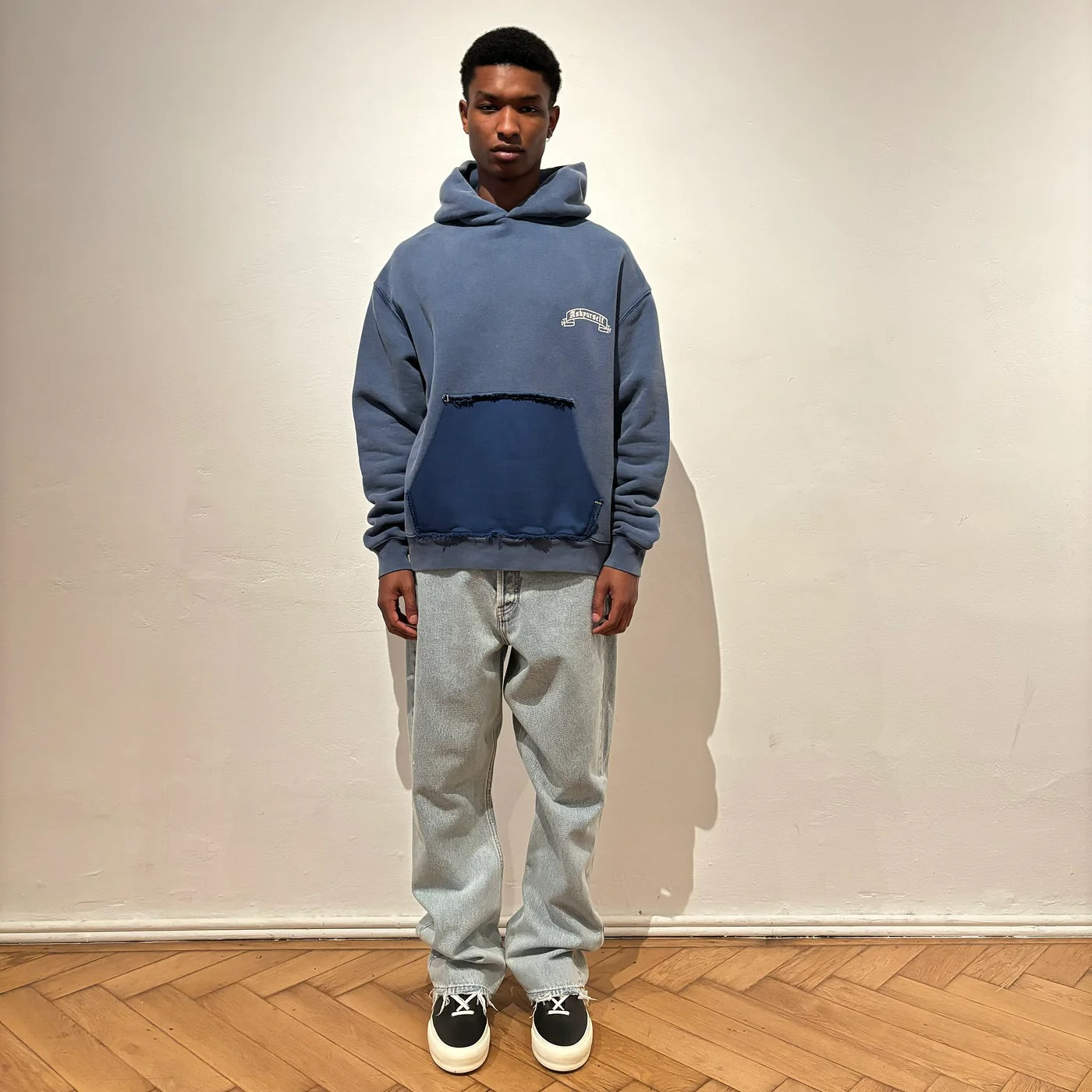 Askyurself Navy Vintage Banned Ripped Pocket Oversized Hoodie