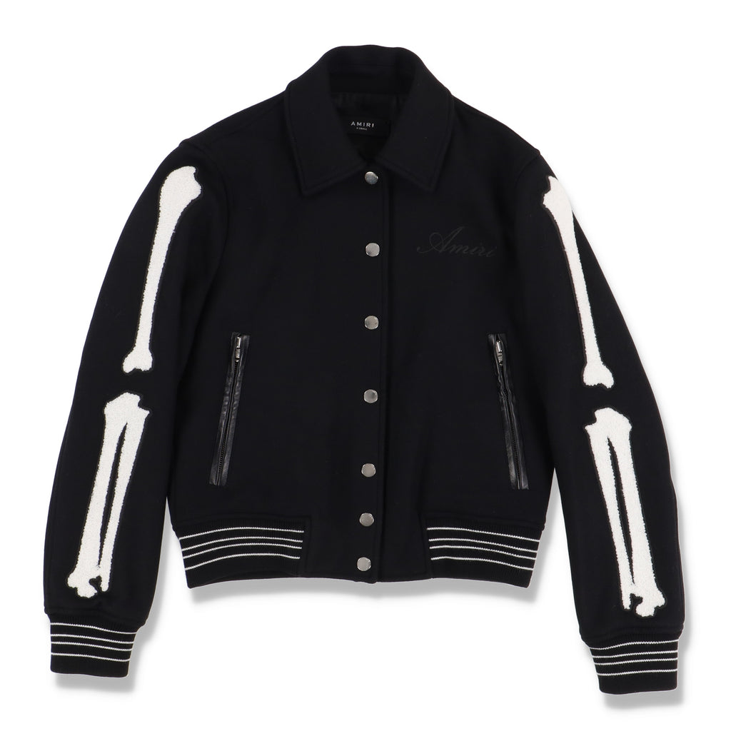 Amiri Black Bones Wool Logo Varsity Jacket
