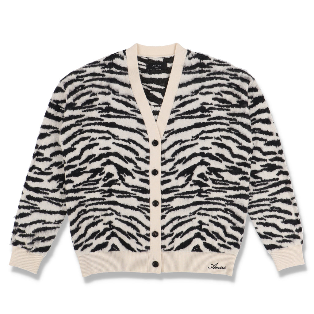 Amiri Zebra Knit Cashmere-Blend Logo Cardigan
