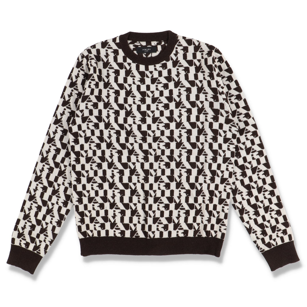 Amiri Brown All Over Jacquard Logo Cashmere Sweater