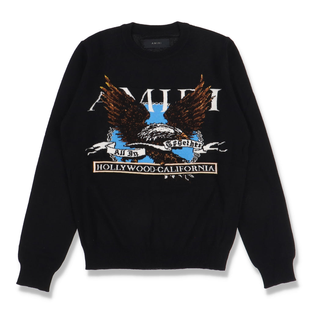 Amiri Black Eagle Intarsia Logo Knit Cashmere Blend Sweater