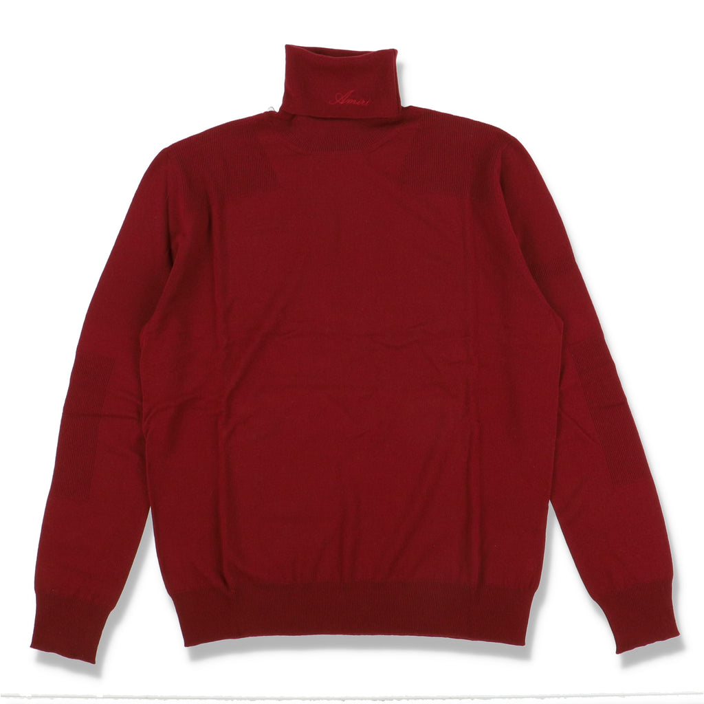 Amiri Burgundy Fitted Embroidered Logo Turtleneck Sweater