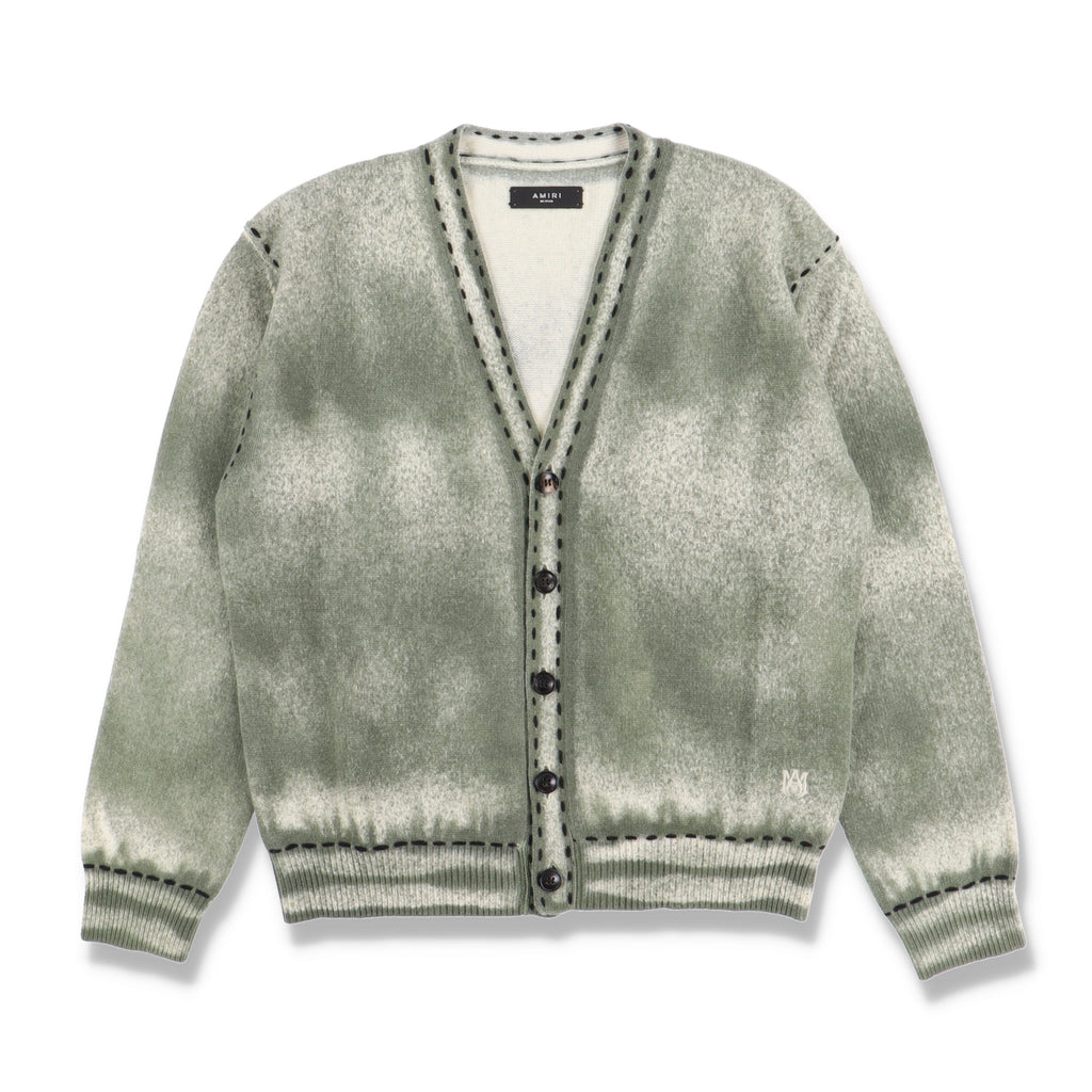 Amiri Green Pigment Dyed Embroidered Logo Cardigan