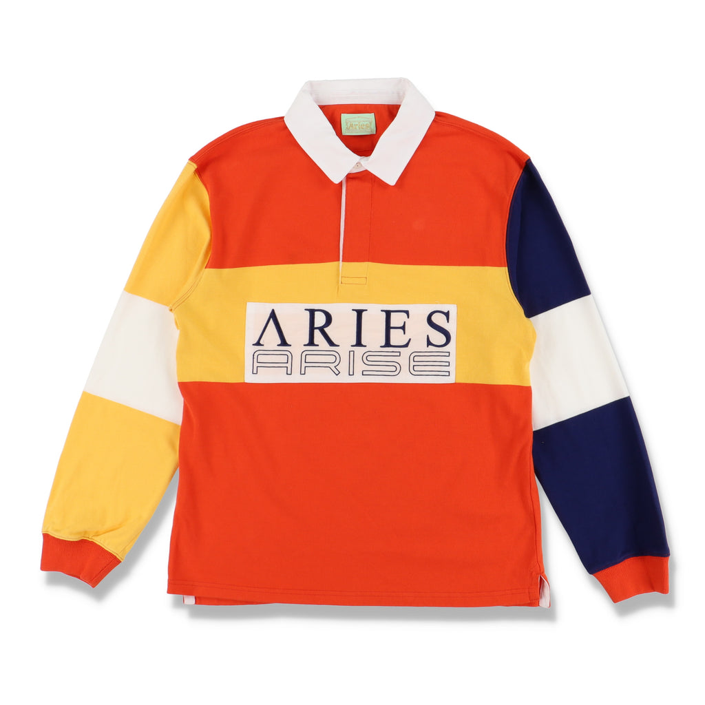 Aries Orange Colour Block Logo Rugby Polo
