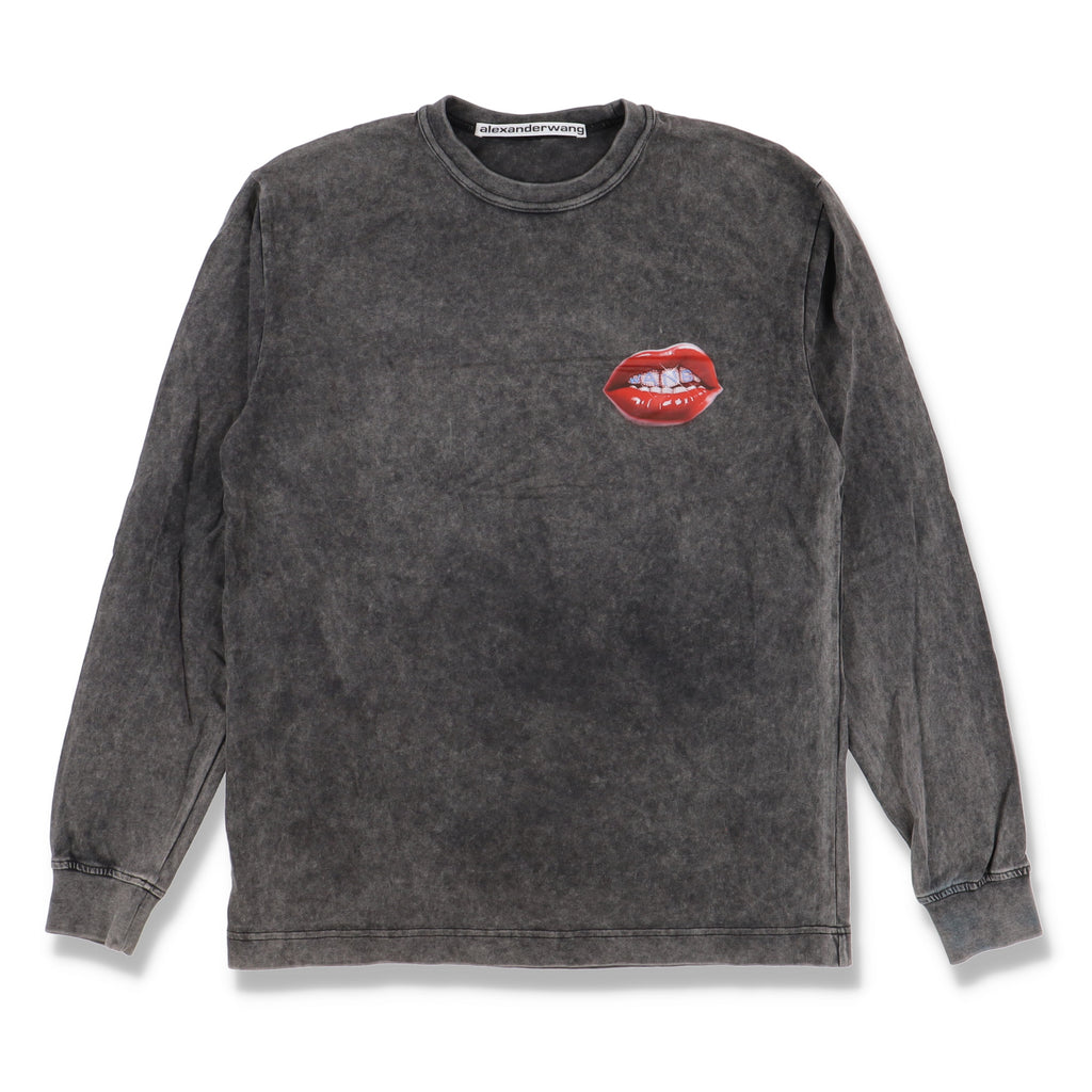Alexander Wang Black Acid Wash Grill Logo Long Sleeve T-Shirt