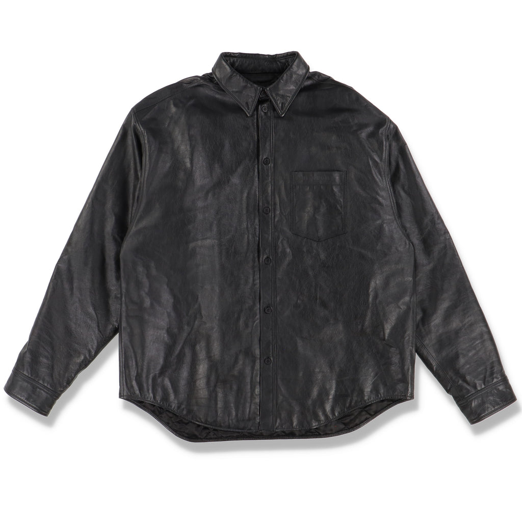 Balenciaga Black Bull Leather Padded Logo Overshirt
