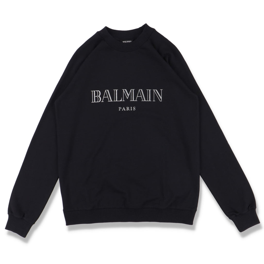Balmain Black and Metallic Silver Logo Sweatshirt
