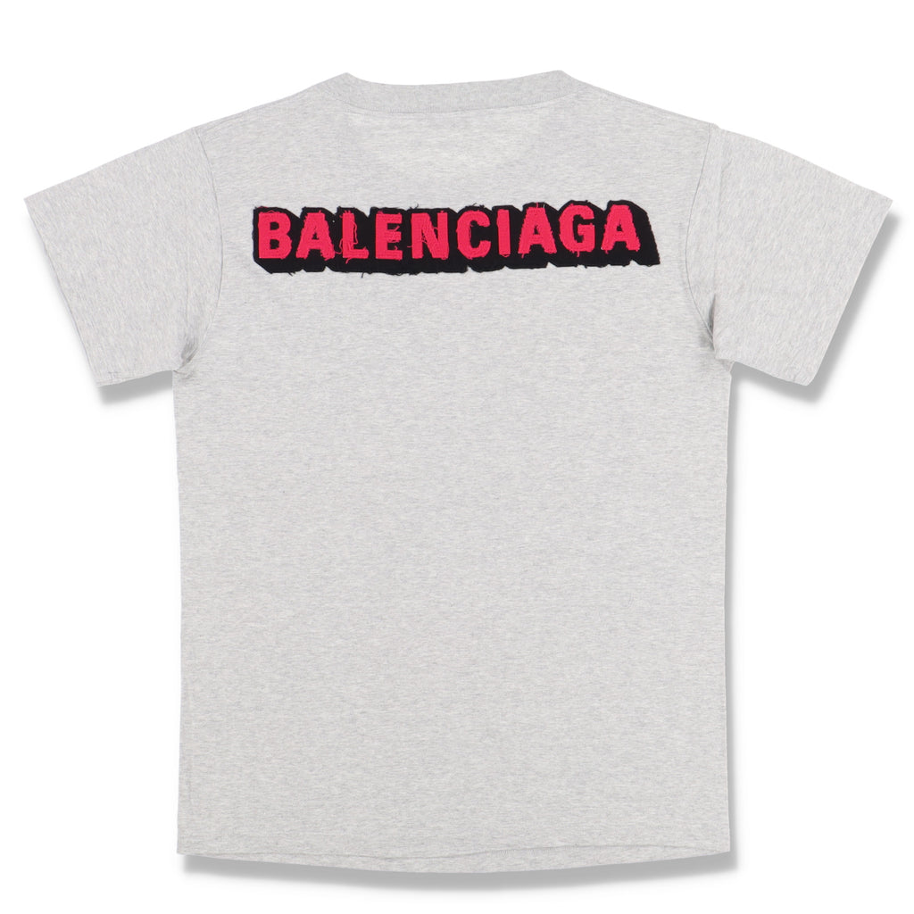 Balenciaga Grey and Pink Back Patch Logo T-Shirt