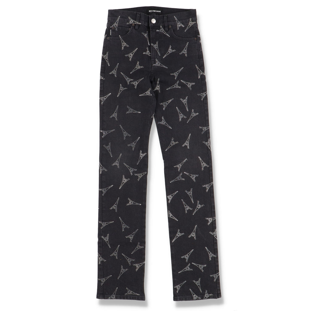 Balenciaga Black Eiffel Tower Embellished Straight Jeans