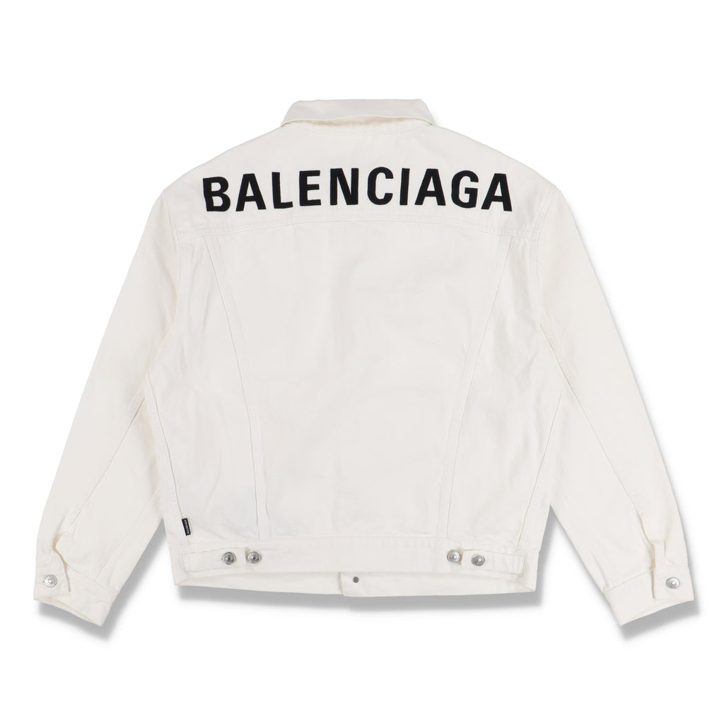 Balenciaga White Embroidered Logo Denim Jacket