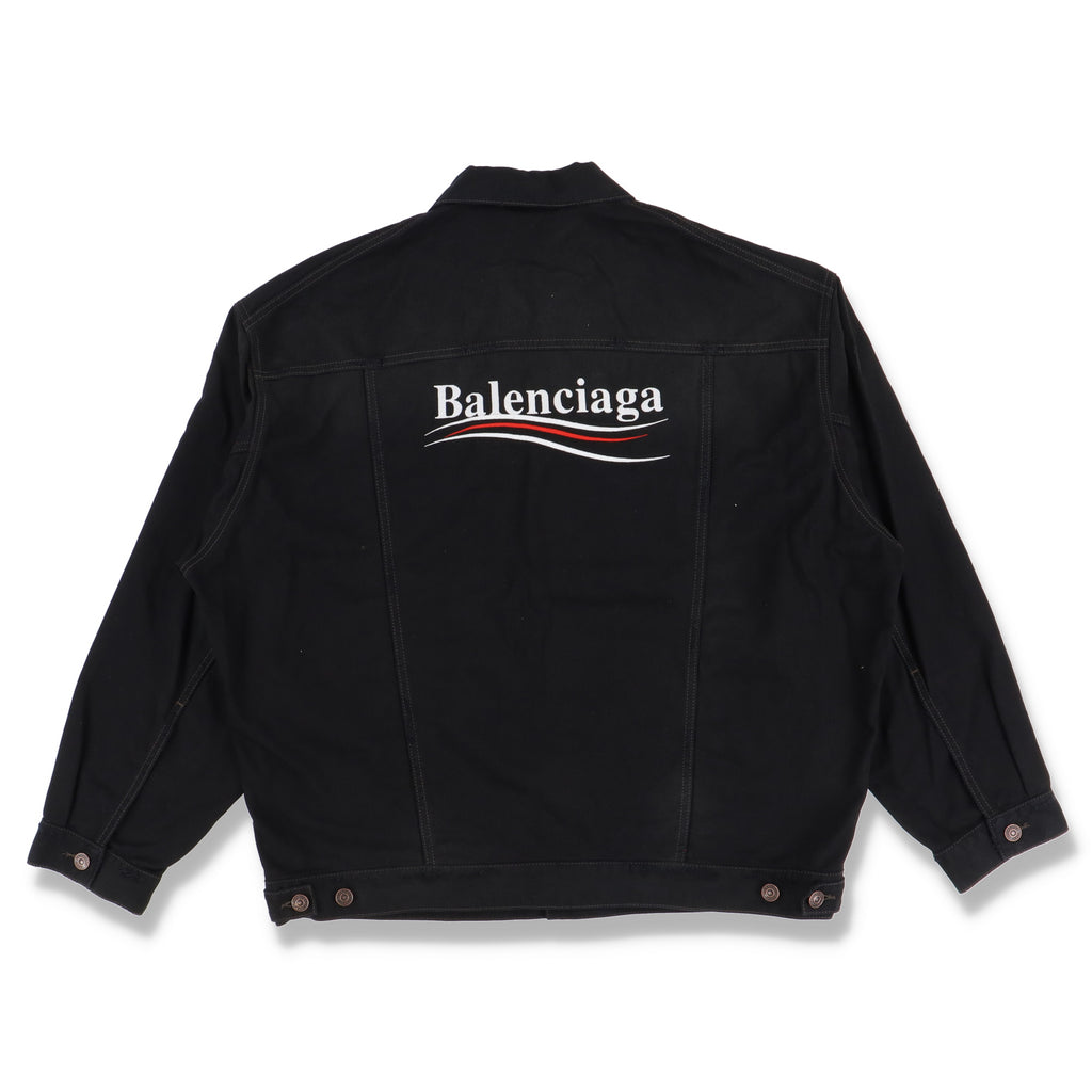 Balenciaga Black Embroidered Political Logo Denim Jacket