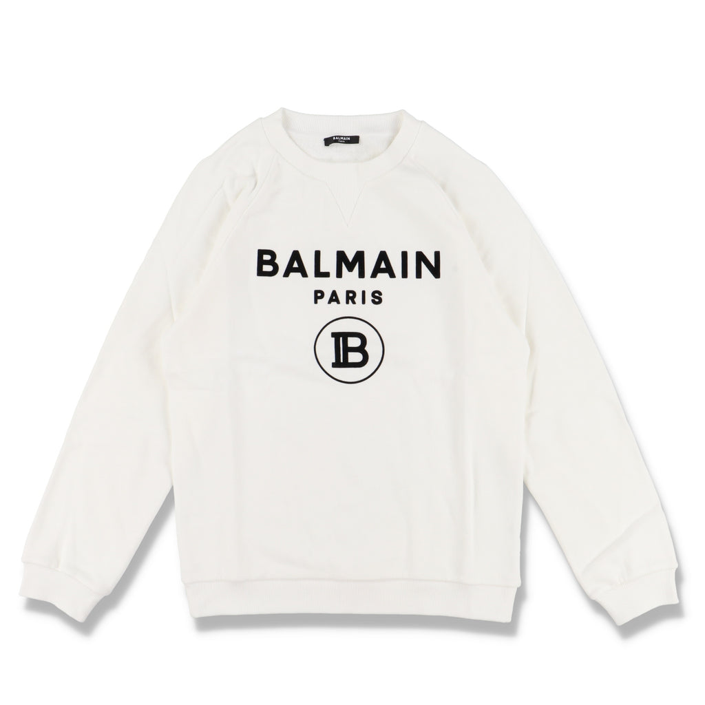 Balmain White Flocked B Logo Sweatshirt