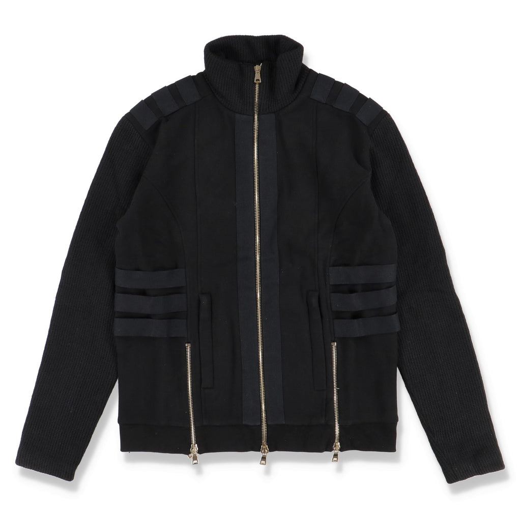 Balmain Black Ribbed Sleeves Multi Zip Sweater