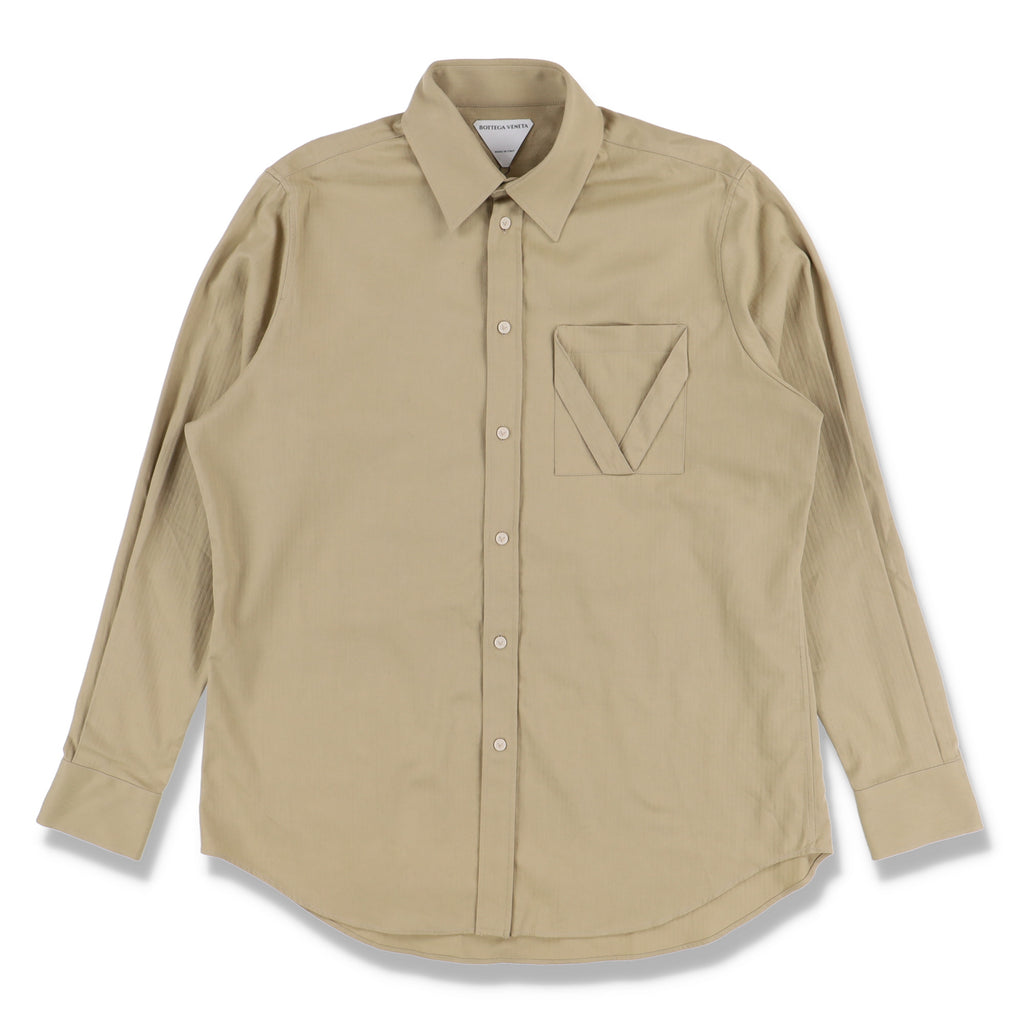 Bottega Veneta Biege Herringbone Cotton V Pocket Shirt