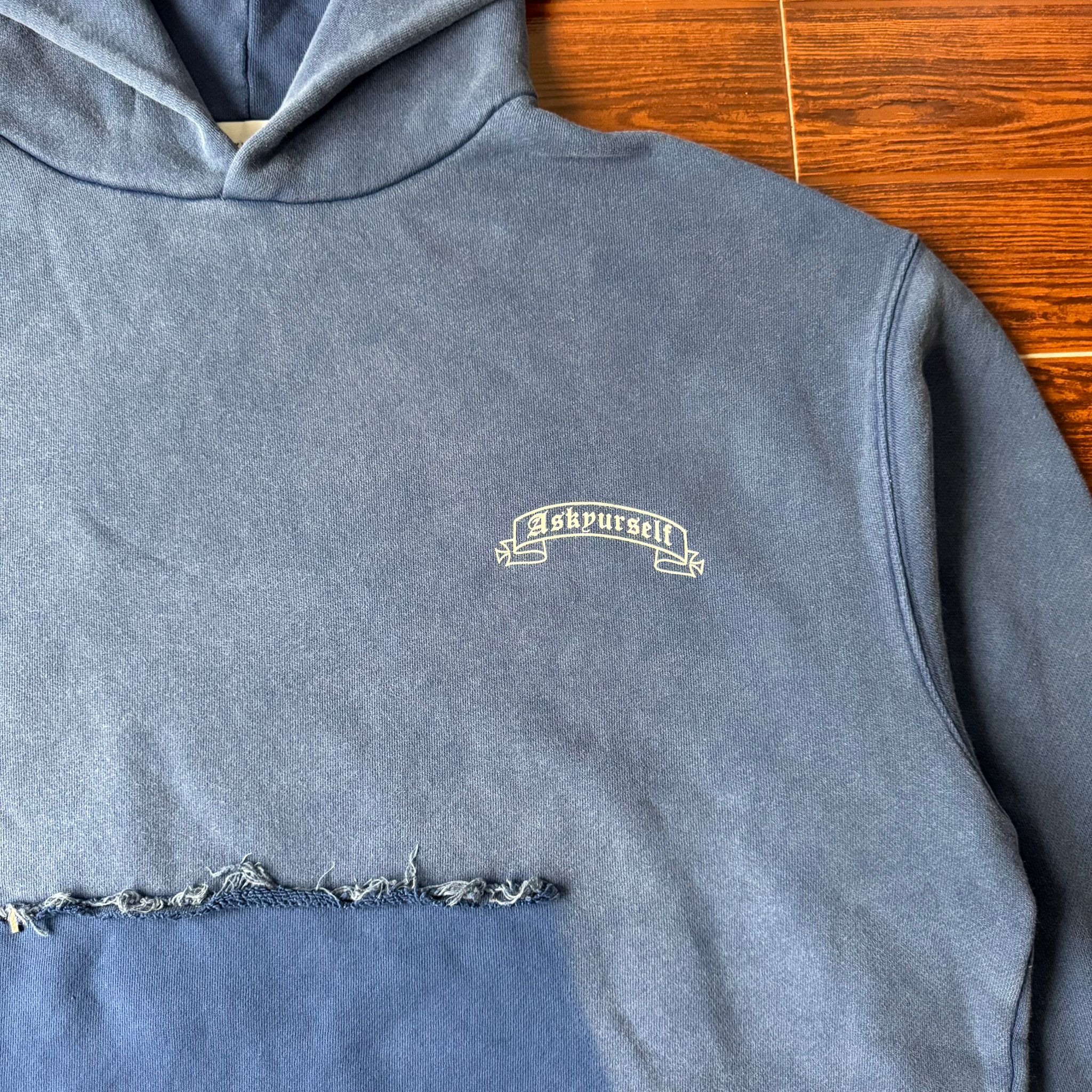 Askyurself Navy Vintage Banned Ripped Pocket Oversized Hoodie