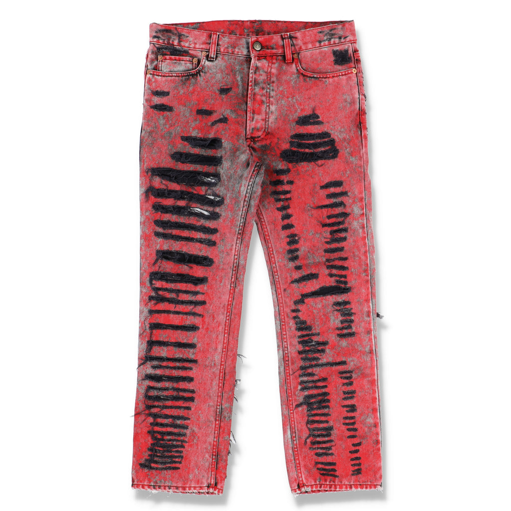 Gucci Red Destroyed Overdyed Straight-Leg Jeans