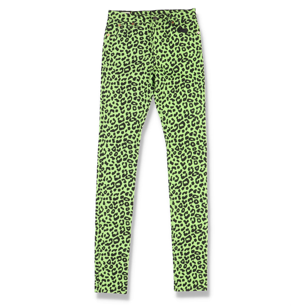 Gucci Green Leopard Print Stretch Skinny Jeans