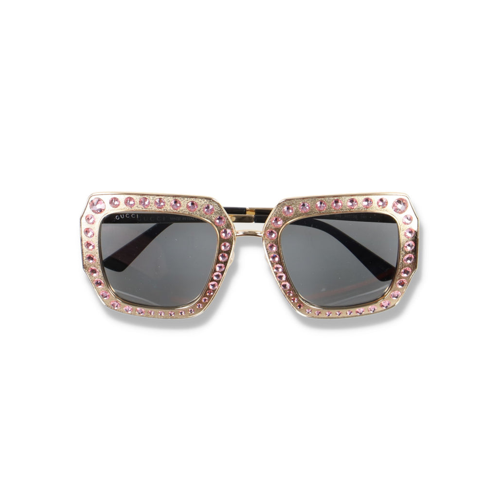 Gucci GG0115S Gold Pink Crystal Encrusted Sunglasses