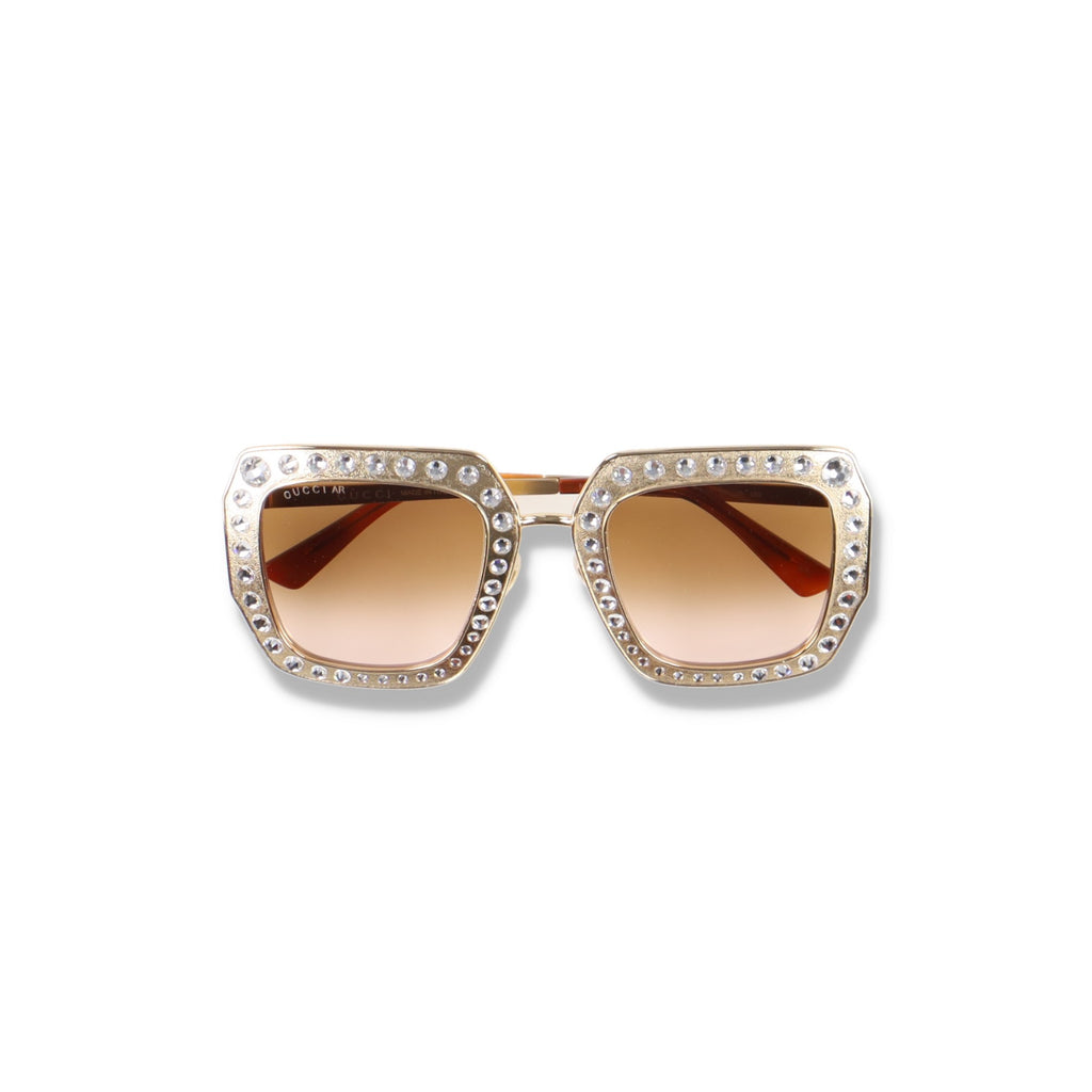 Gucci GG0115S Gold White Crystal Encrusted Sunglasses