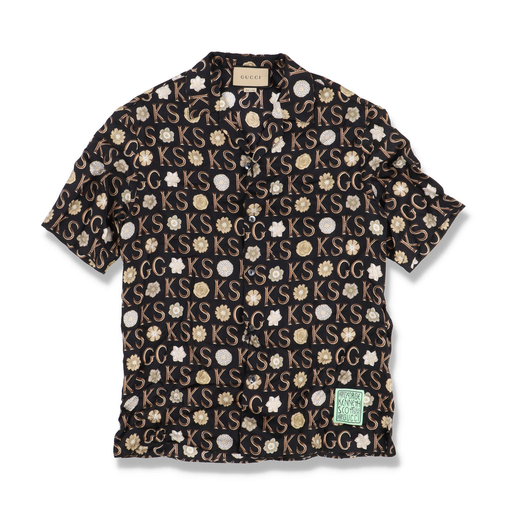 Gucci x Ken Scott Black Camp Collar Silk Floral Shirt