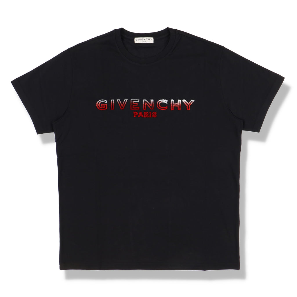 Givenchy Black and Red Flocked Logo T-Shirt