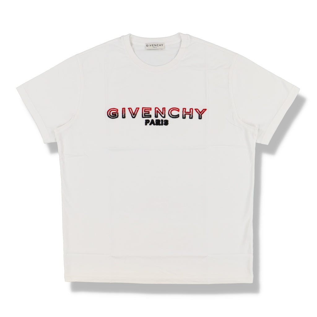 Givenchy White and Red Flocked Logo T-Shirt