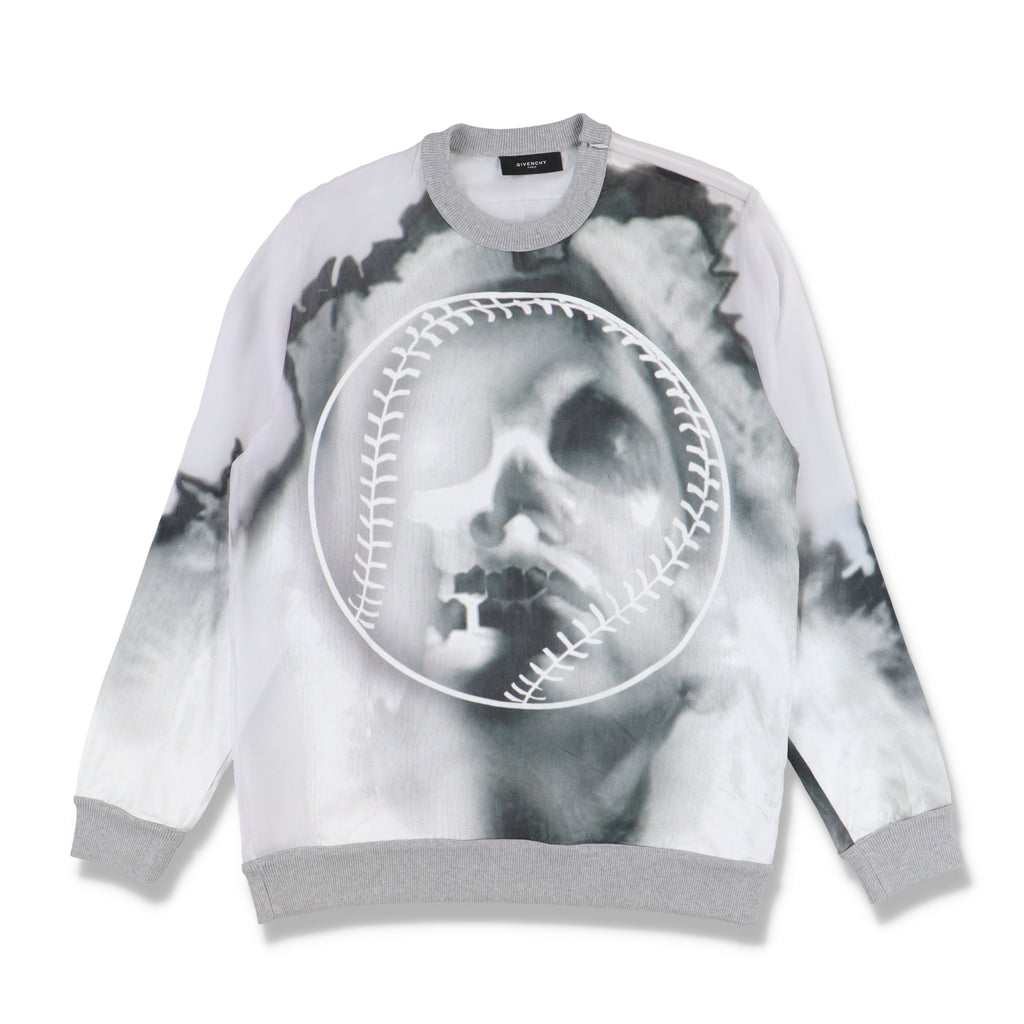 Givenchy Grey Runway Baseball Skull Organza Silk Sweatshirt