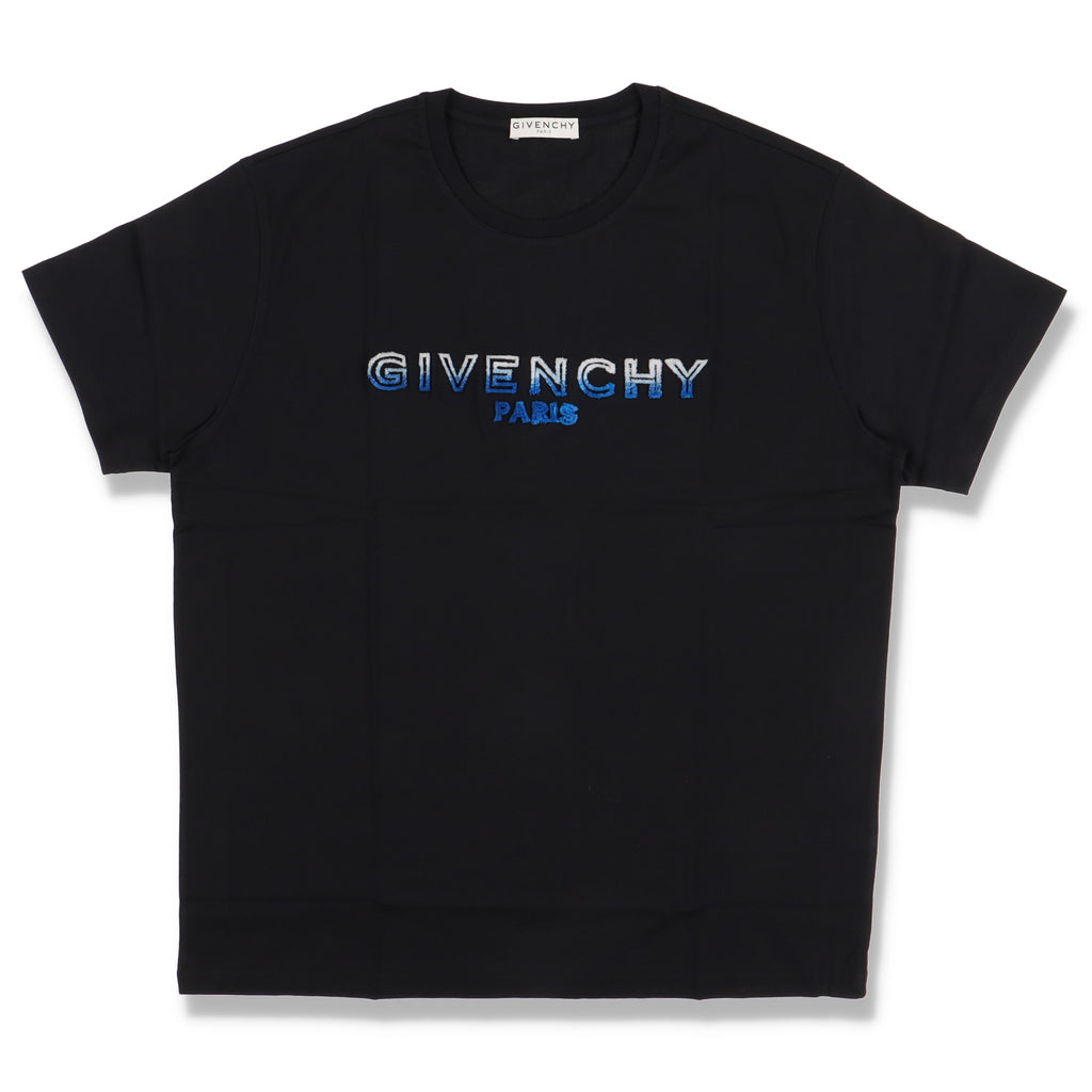 Givenchy Black and Blue Flocked Logo T-Shirt