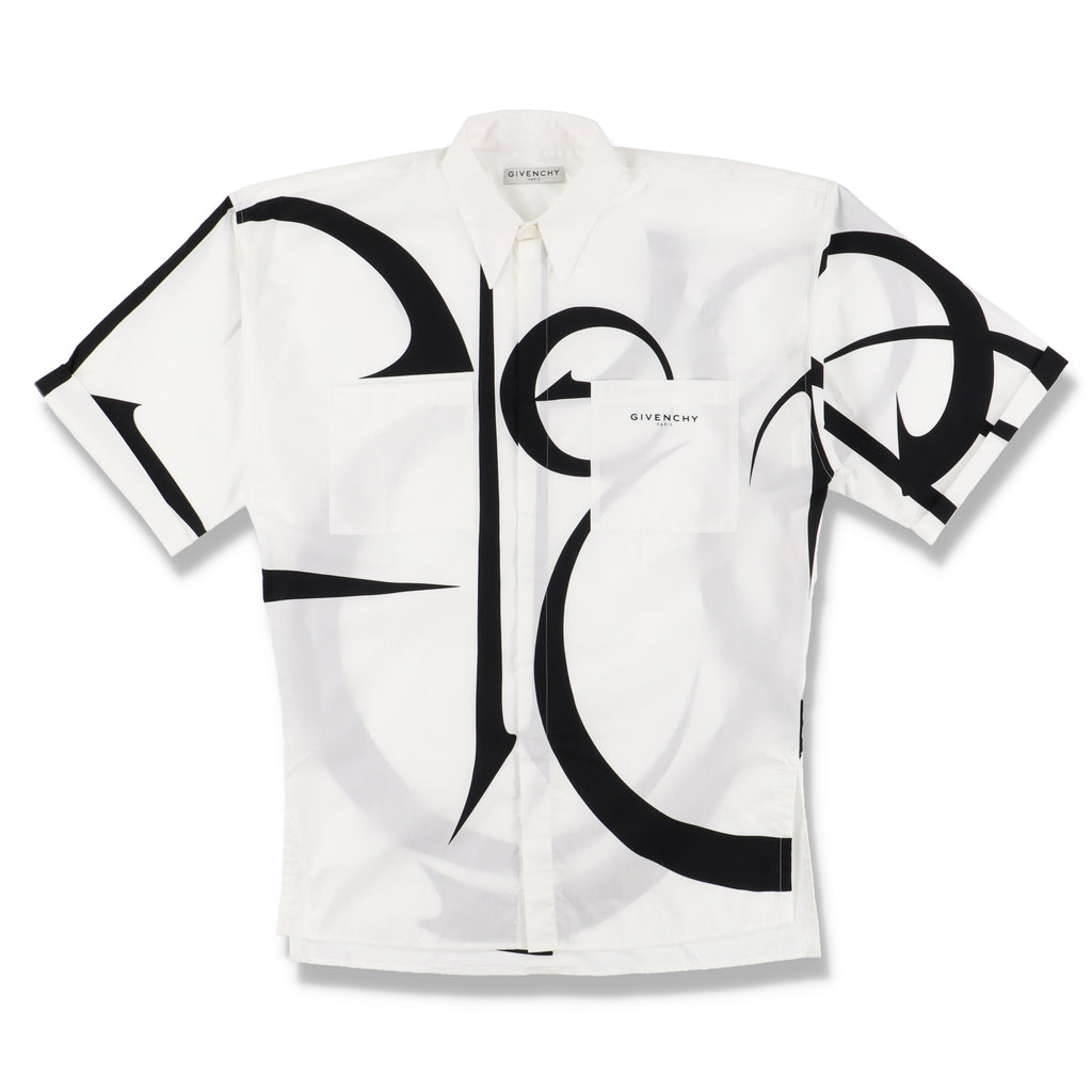 Givenchy White Fleurs Logo Print Short Sleeve Shirt