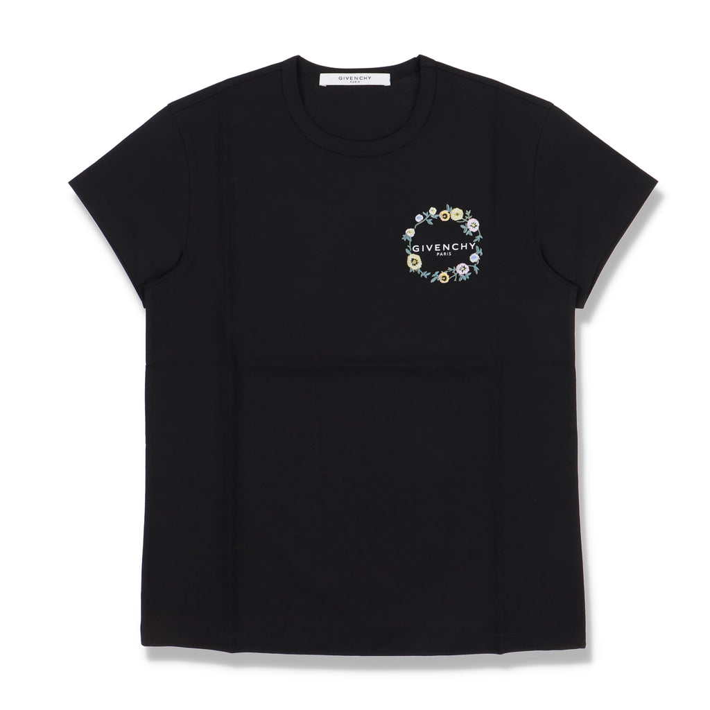 Givenchy Black Embroidered Floral Circle Logo T-Shirt
