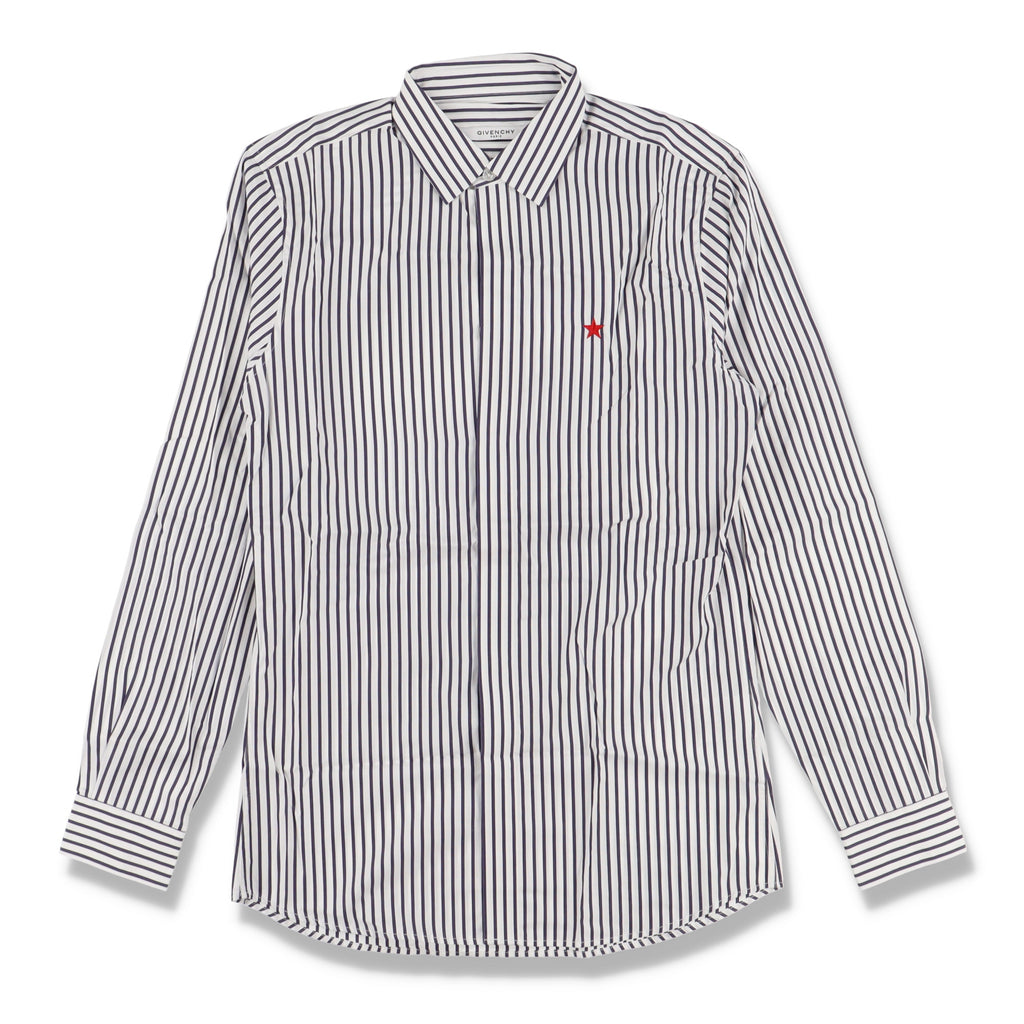 Givenchy Navy Striped Star Embroidery Shirt