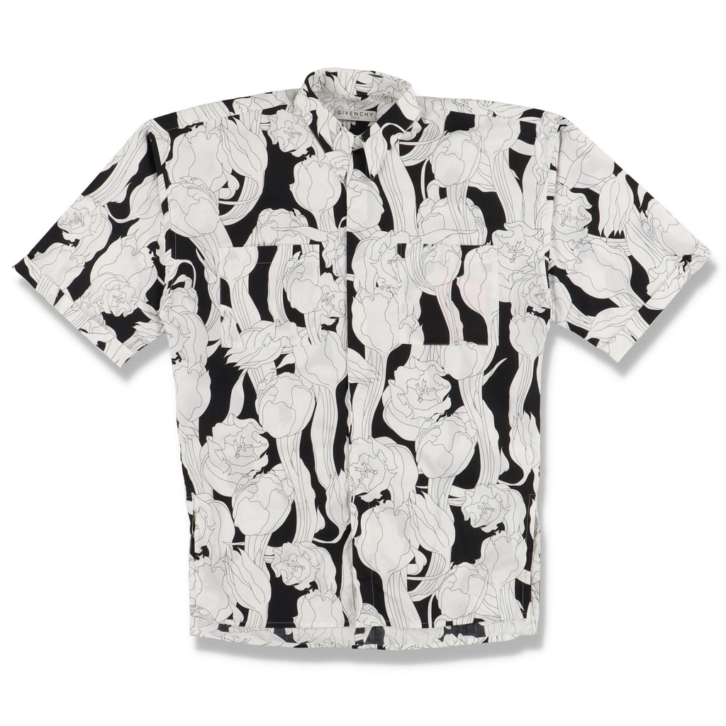 Givenchy Black And White Floral Short Sleeve Shirt
