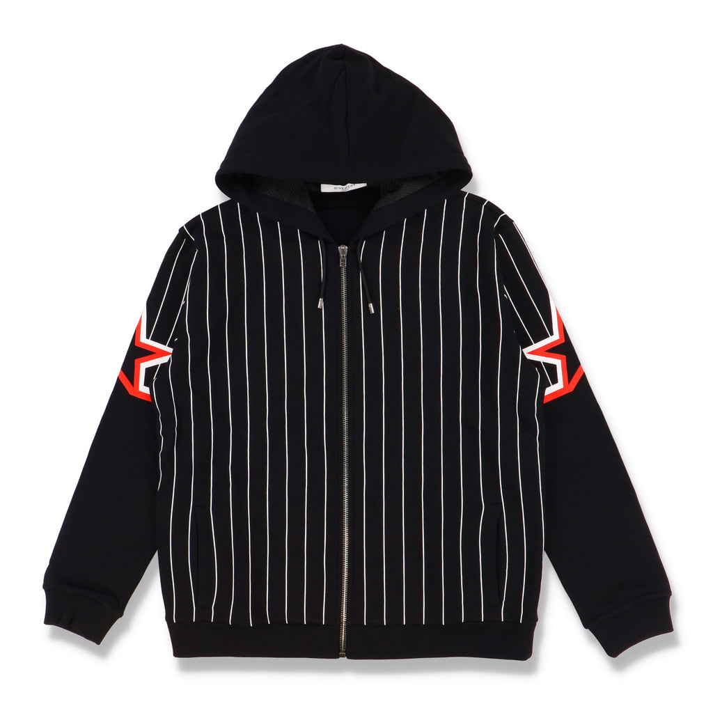 Givenchy Black Star Sleeve Striped Baseball Zip Hoodie