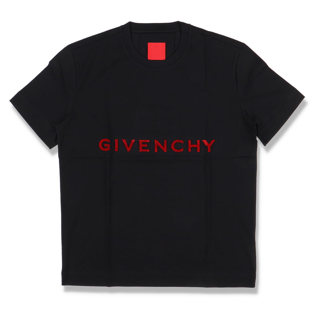 Givenchy Black and Red Flocked 4G Logo T-Shirt