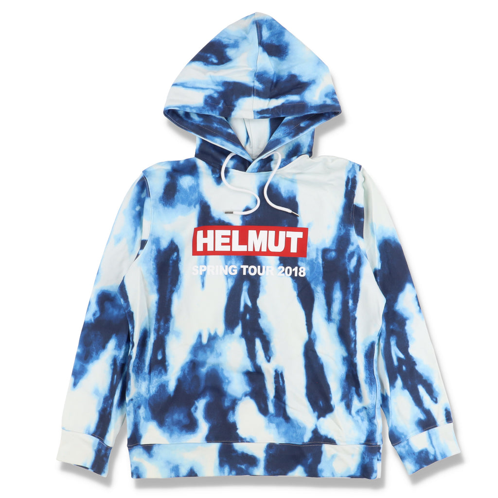 Helmut Lang Blue Tie Dye Tour Logo Hoodie