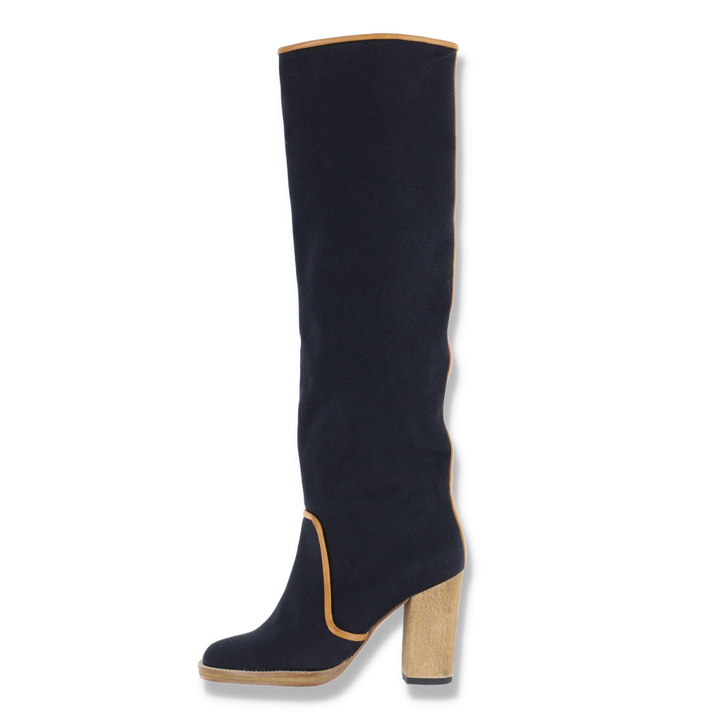 Isabel Marant Navy Blue Leather-Trimmed Canvas Boots