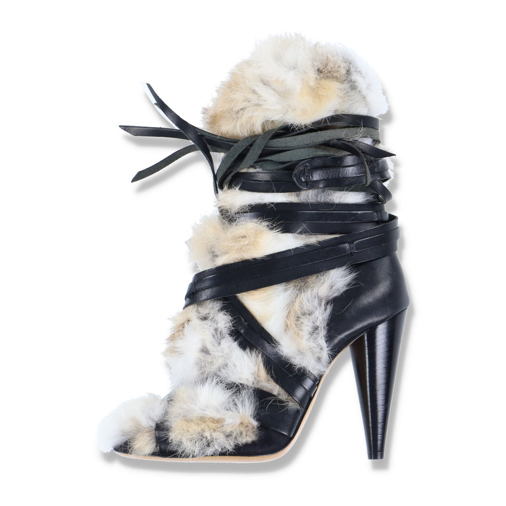 Isabel Marant Rabbit Fur-Trimmed Pietra Ankle Boots