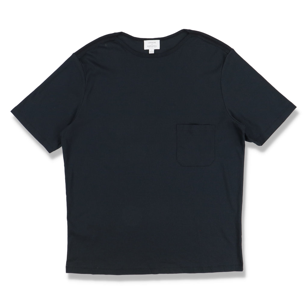 Lemaire × Sunspel Navy Blue Ribbed Pocket T-Shirt