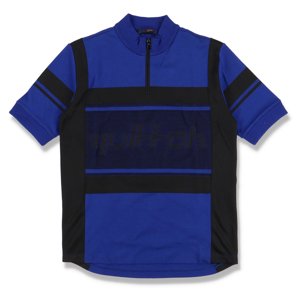 Louis Vuitton Blue Jacquard Logo Quarter Zip Cycling Top