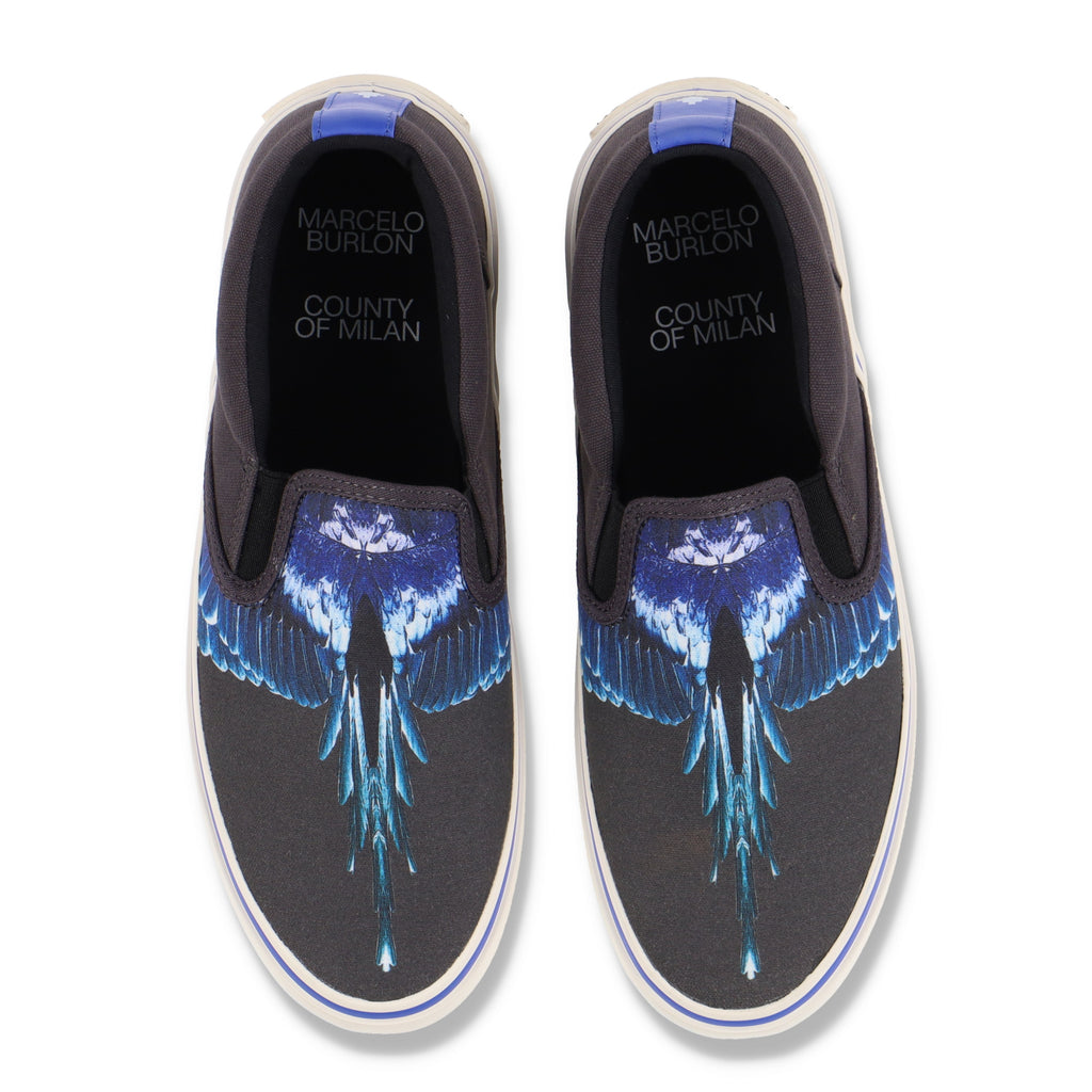 Marcelo Burlon Black And Turquoise Wings Print Slip-On Trainers