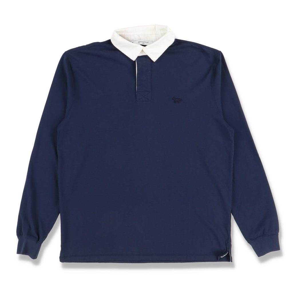 Maison Kitsune Navy Blue Embroidered Tonal Fox Rugby Polo