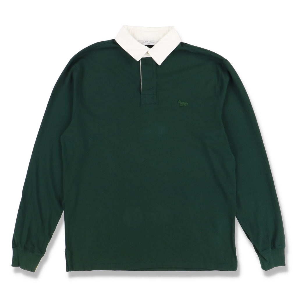 Maison Kitsune Green Embroidered Tonal Fox Rugby Polo