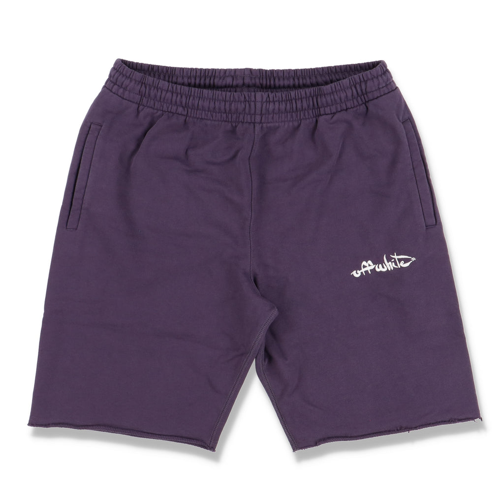 Off-White Washed Purple Straight Leg Embroidered Logo Sweatshorts