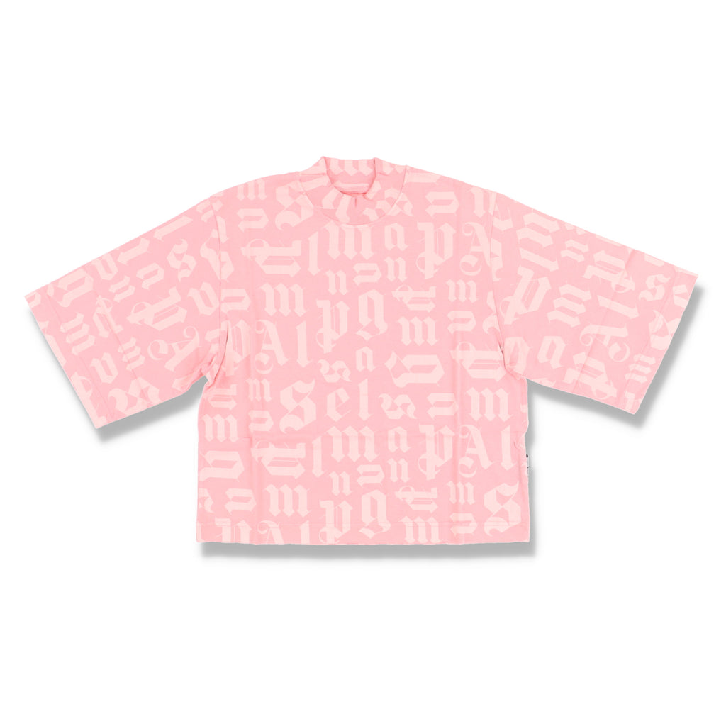 Palm Angels Pink All Over Logo Cropped T-Shirt