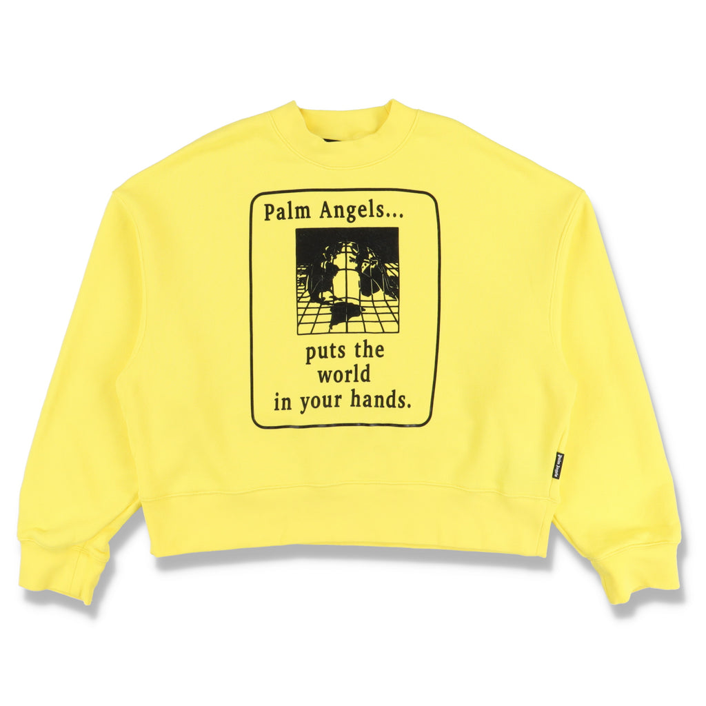 Palm Angels Yellow World In Your Hands Oversized Logo Sweatshirt